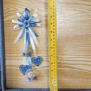Blue and Cream Hanging Ribbon Decoration with Hearts and Hats